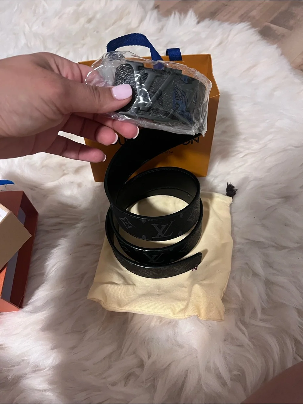 Louis Vuitton Black Leather Belt with Branded Card